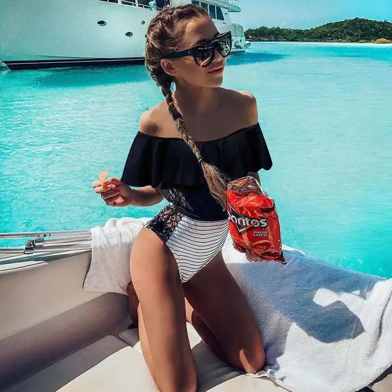 

Sexy One Piece Swimsuit Women 2021 Summer Beachwear Lace One Shoulder Swimwear Bathing Suits Bodysuit Monokini Swimsuit