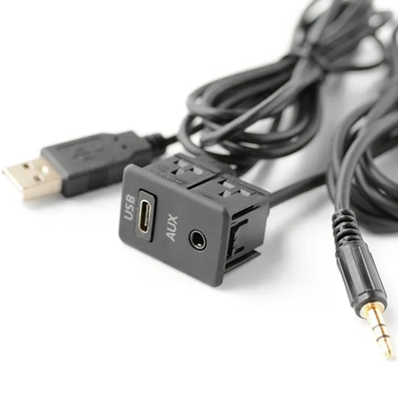 

1.5M Car Dash Flush Mount USB-TAPYC Port Panel 3.5mm AUX USB Extension Cable Adapter
