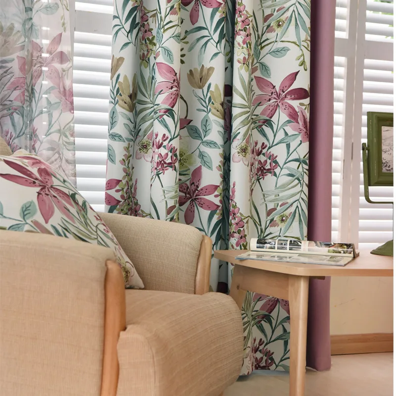 Занавески из полиэстера тканевые шторы светло фиолетового цвета с цветочным