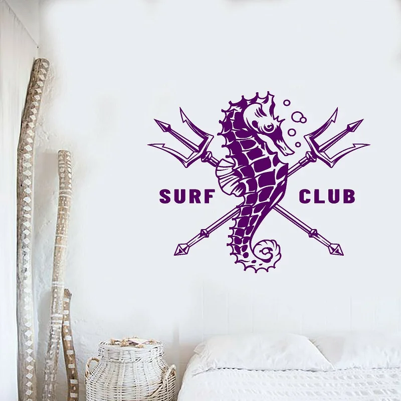 

Виниловая наклейка на стену с логотипом Surf Club гиппокамп для любителей водных видов спорта серфинга художественная Настенная Наклейка 2CL26