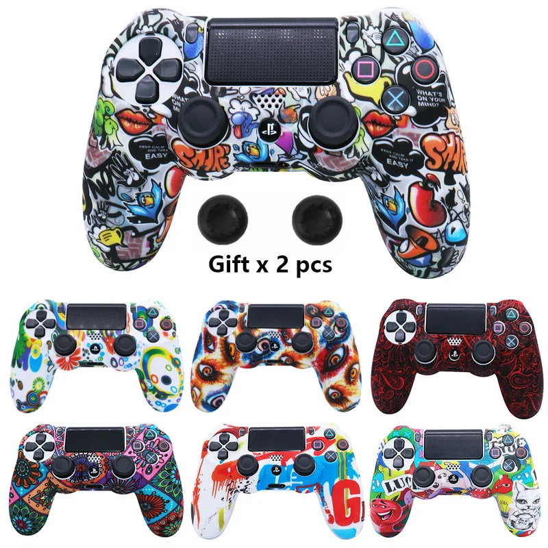 

For Sony PS4 Controller Silicone Case Cover For PS4 Gamepads Joystick with 2 thumbsticks Grips Cap