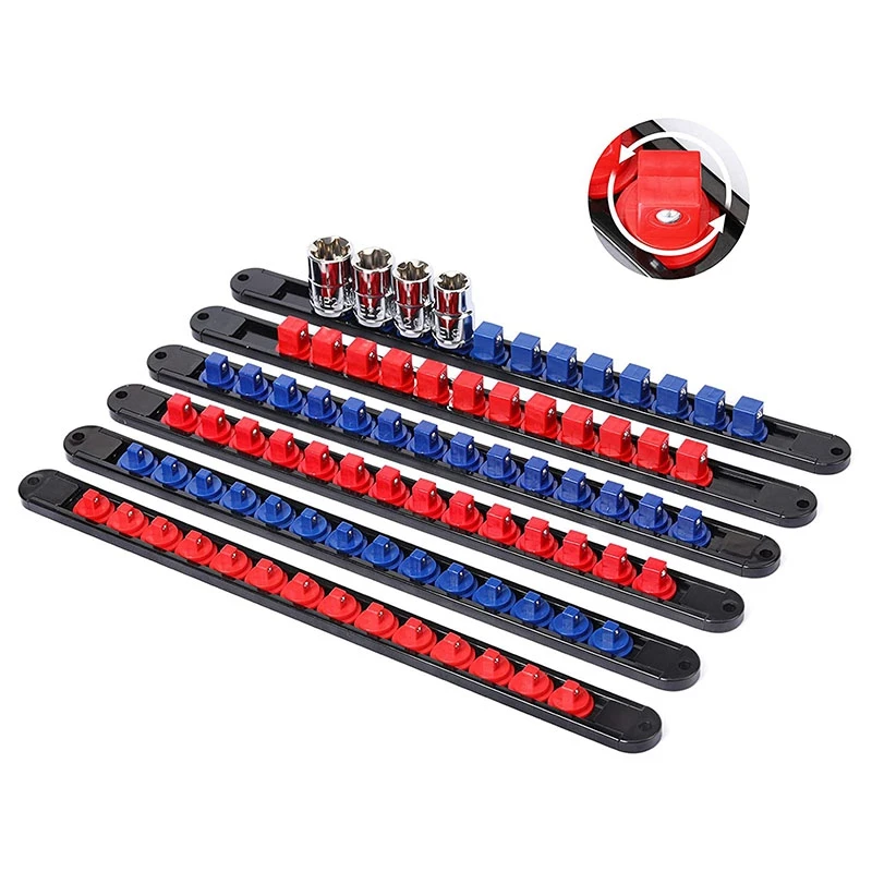 

6PC 360 Swivel ABS Socket Organizer, 1/4-Inch, 3/8-Inch, 1/2-Inch, Premium Quality Socket Holders (Blue & Red)
