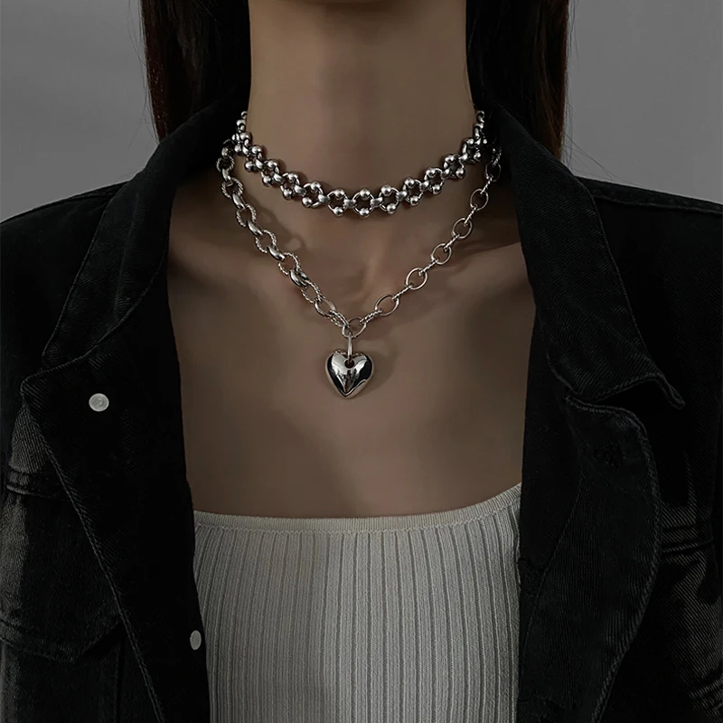 Ожерелье из титановой стали с полыми стальными шариками ручной работы в стиле