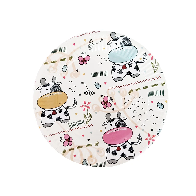 

100pcs Cute Cartoon Cow Birthday Party Decoration Party Supplies Cups And 7 inch Plates Kids Favorite