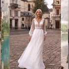 Женское свадебное платье-трапеция, элегантное платье с длинными рукавами-фонариками и открытой спиной, модель 2021 в богемном стиле для свадебной вечеринки
