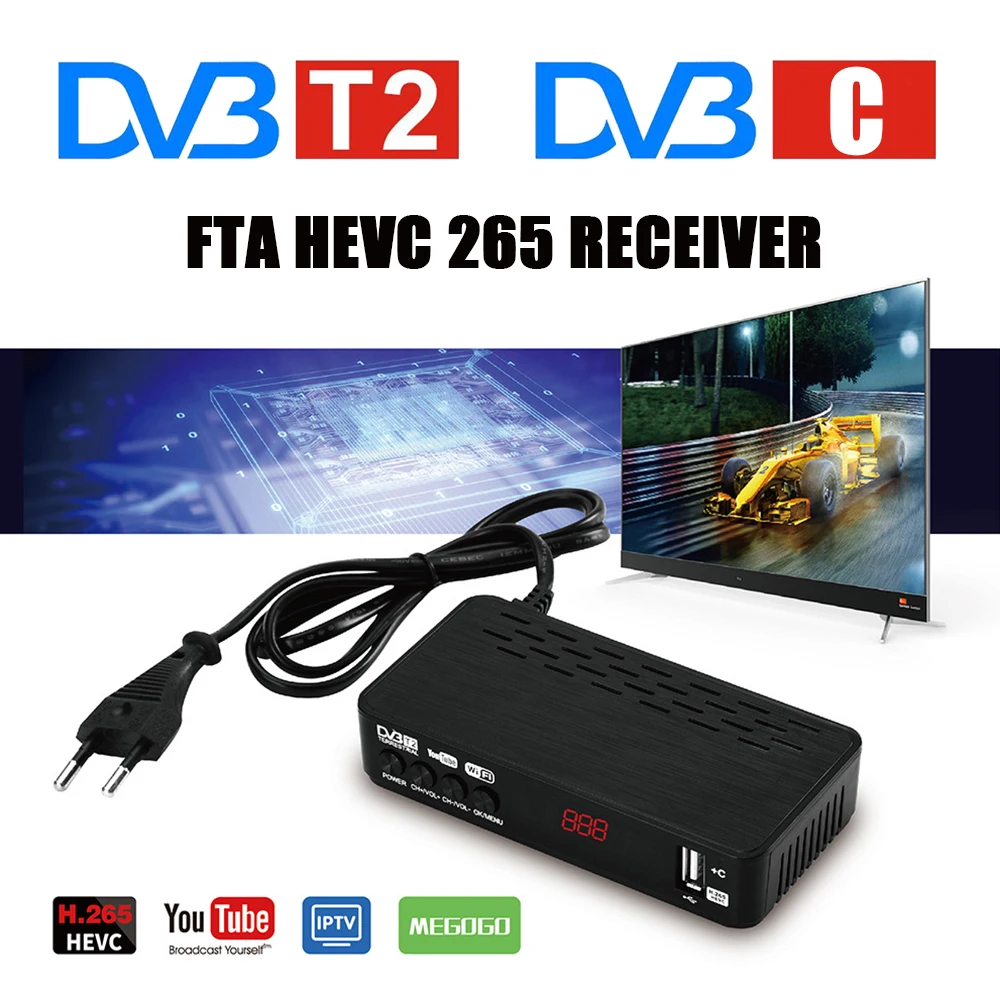 DVB T2 HEVC 265 TV приемник FTA цифровой ТВ тюнер Full HD H.265 T телеприставка Youtube IP M3U