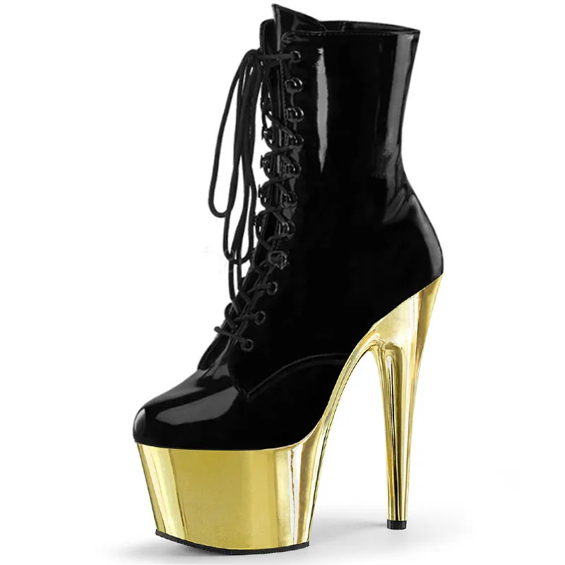 

17CM Platform High Stripper Heeled Pole Dance Shoes Women Sexy Fetish Party 8Inches Patent Leather Short Women Boots Nightclub