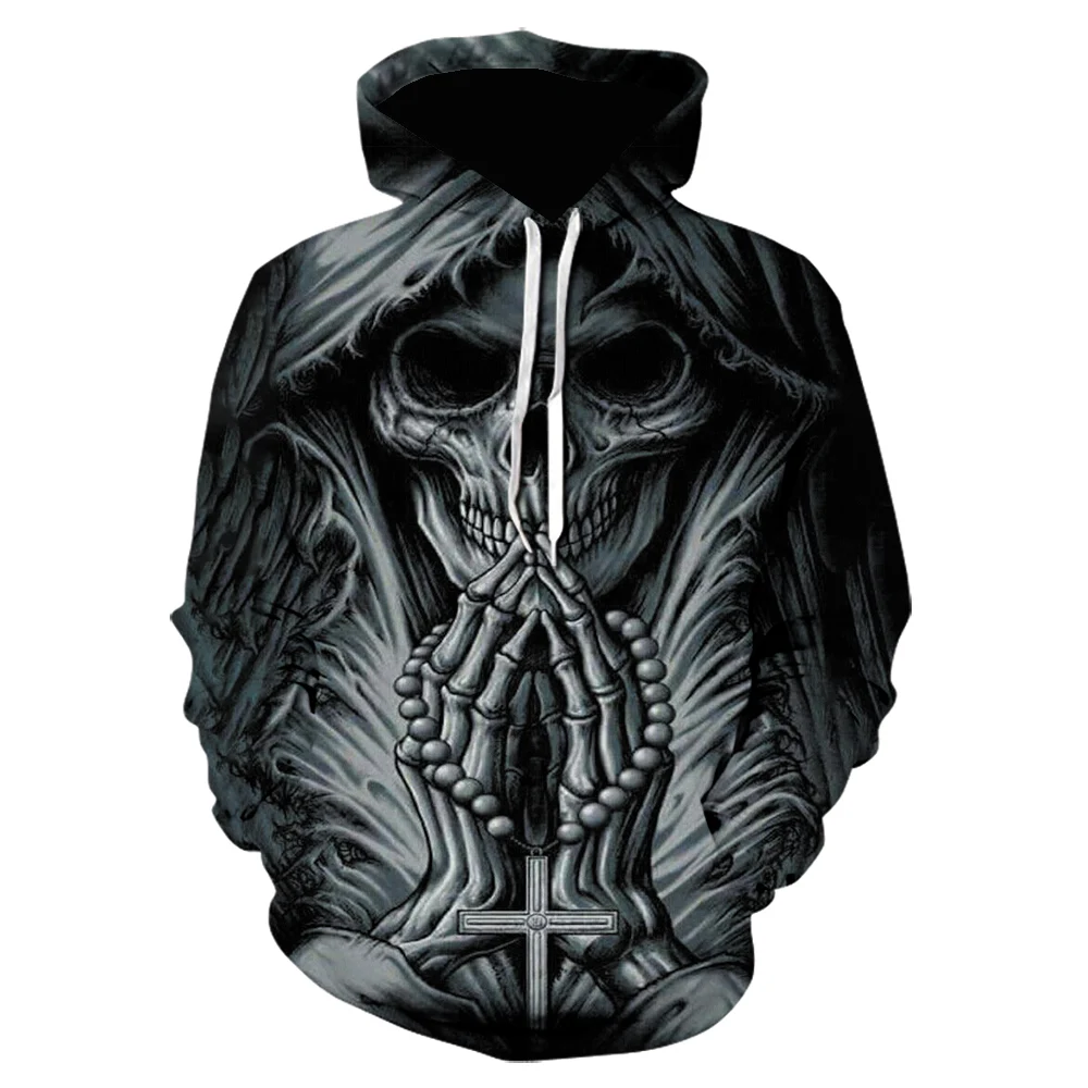 

2021 spring and autumn new men's and women's hoodie 3d printing mirror black skull sweatshirt fashion hip-hop casual pullover co