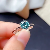 blue green moissanite ring 1ct 6 5mm vvs lab diamond tested passed fashion jewelry with certificate real 925 sterling silver