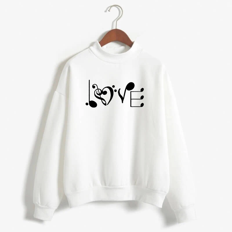 Love Music Heart Hoodies Women Lover Gift Sweatshirts Femmes Sweet Long Sleeve Winter Autumn Plus size Tops | Женская одежда