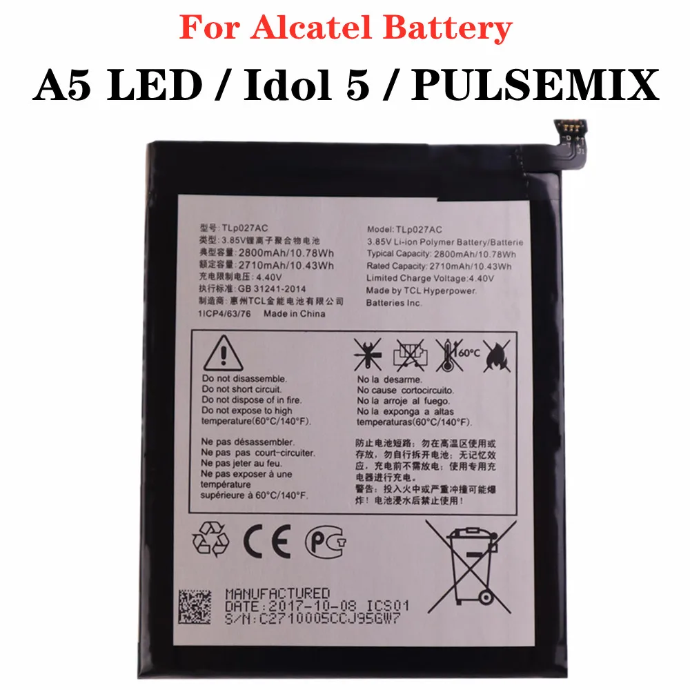 

For Alcatel A5 LED Idol 5 PULSEMIX 5085D 5085Y 6085D OT5085C Battery 2800mAh TLP027AC TLP027AJ Phone Replacement Battery + Tool