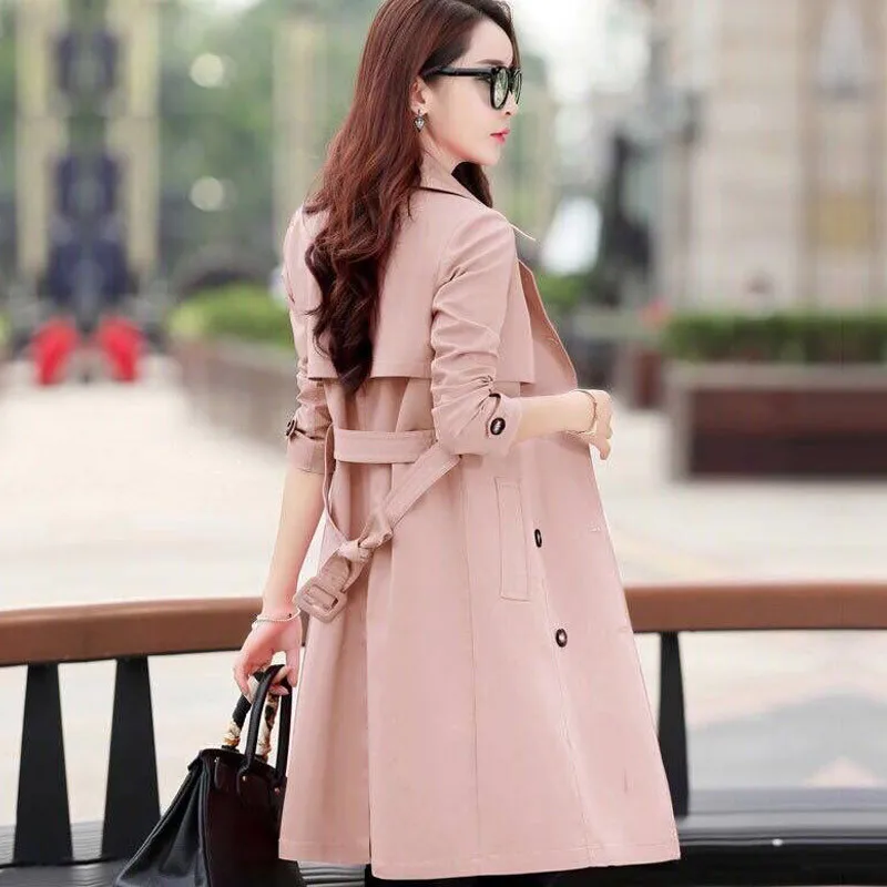 

2020 New Fashion Double Breasted Mid-long Trench Coat Women Khaki Slim Belt Cloak Mujer Windbreaker Female Abrigos Brazil M39