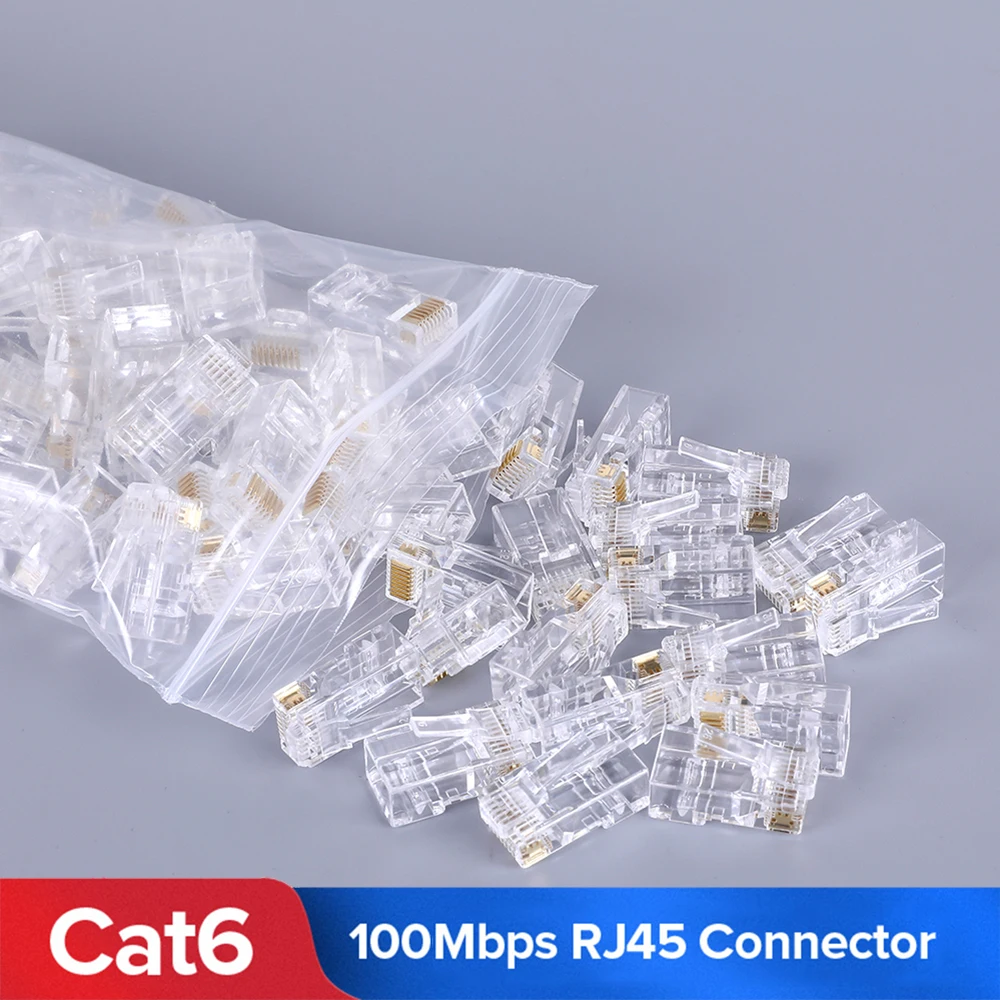 100 шт. Позолоченные сетевые Модульные Разъемы Cat6 Cat5 RJ45 8P8C Неэкранированные
