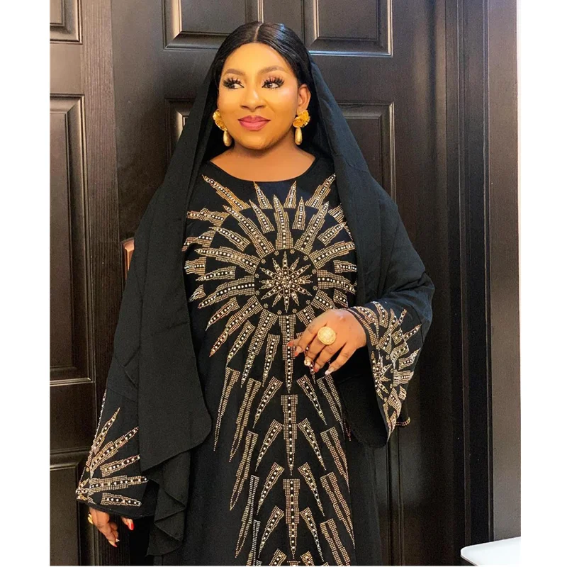 

Abaya Dubai Turkey Muslim Hijab Dress 2021 Fashion Caftan Robe Diamonds African Boubou Party Gown Elegant Islamic Clothing