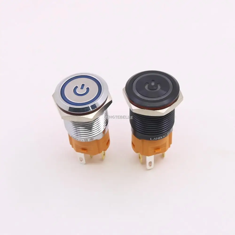 1 шт. 16 мм черный/серебристый самоблокирующийся выключатель питания из