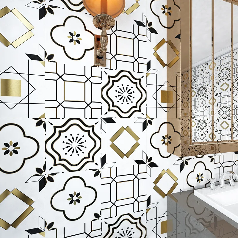 

Diy Wall Stickers Light Luxury Gold-Plated Tile Sticker Self-Adhesive Renovation Kitchen Bedroom Waterproof Oil-Proof Home Decor