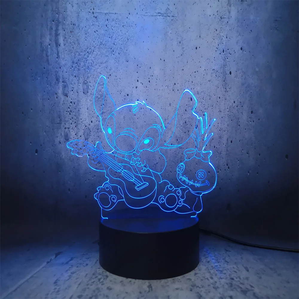 Ститч 3D Светодиодная лампа игра укулеле хороший инопланетянин собака милый