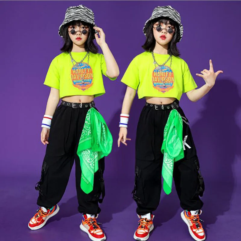 

Kids Hip Hop dancing Outfits Street wear Crops Tshirt Tactical Cargo Pants For Singers Girls Show Jazz Dancing Costumes Clothing
