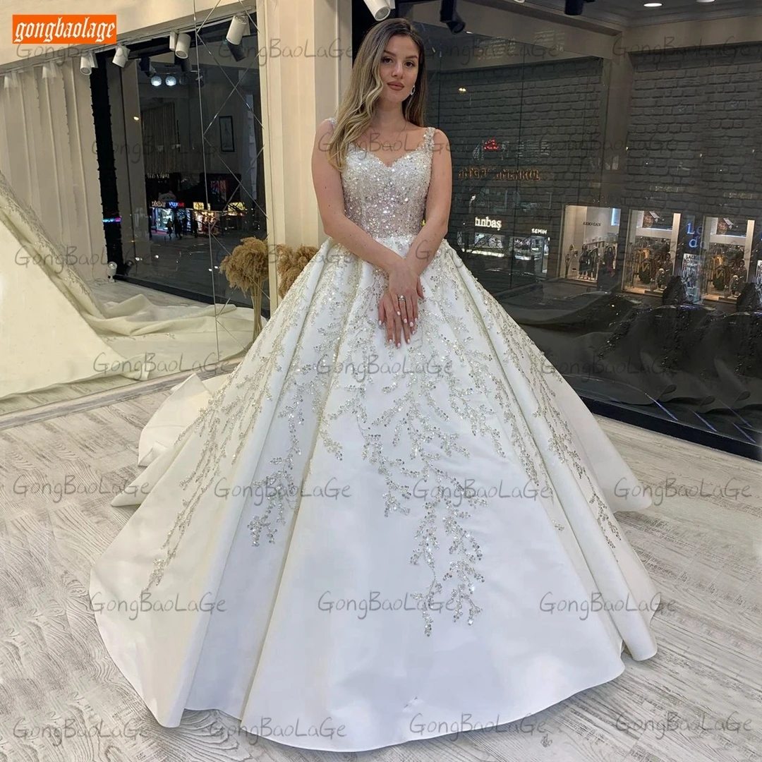 Glitter Beading Wedding Dresses 2021 Custom Made Vestido De Novia Lace Up Ball Gown Bride Dress Court Train Vestido De Casamento