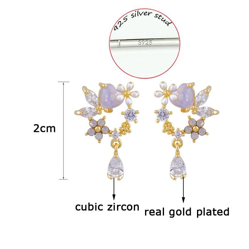 

LEEKER Fashion Purple Loveheart Flower Hollow Design Stud Earrings For Women Inlay Cubic Zirconia Birthday Gifts 568 K2