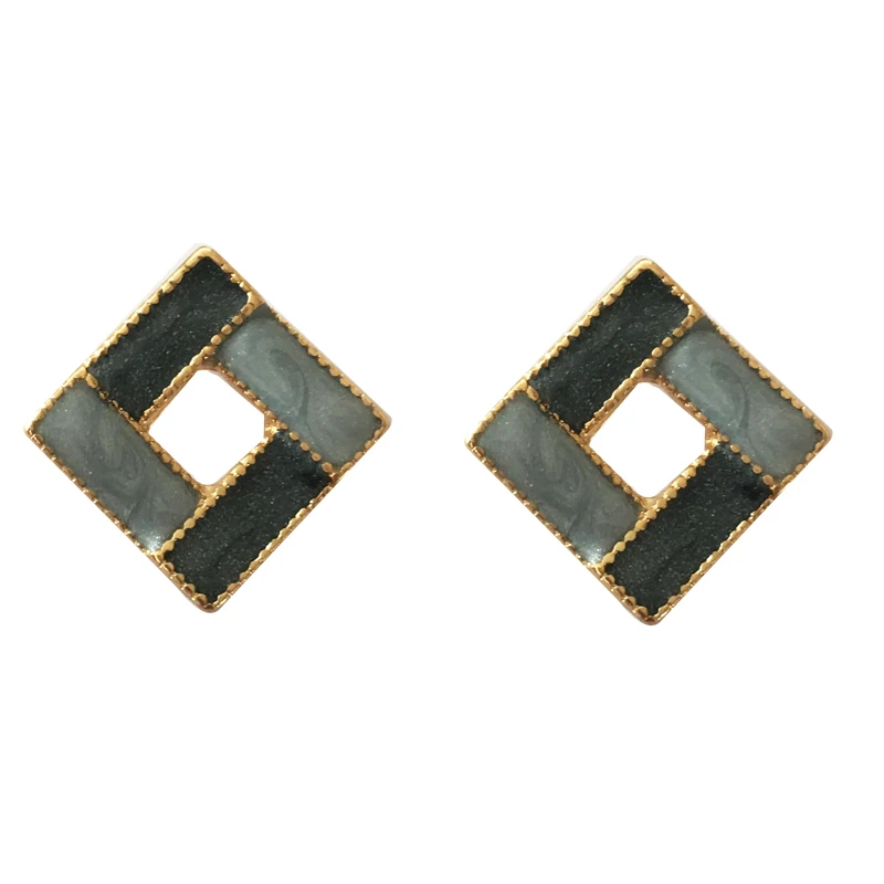

S925 needle Trendy Jewelry Stud Earrings New Design Two Tone Color Grey White Brown Enamel Square Earrings Party Gifts For Girl
