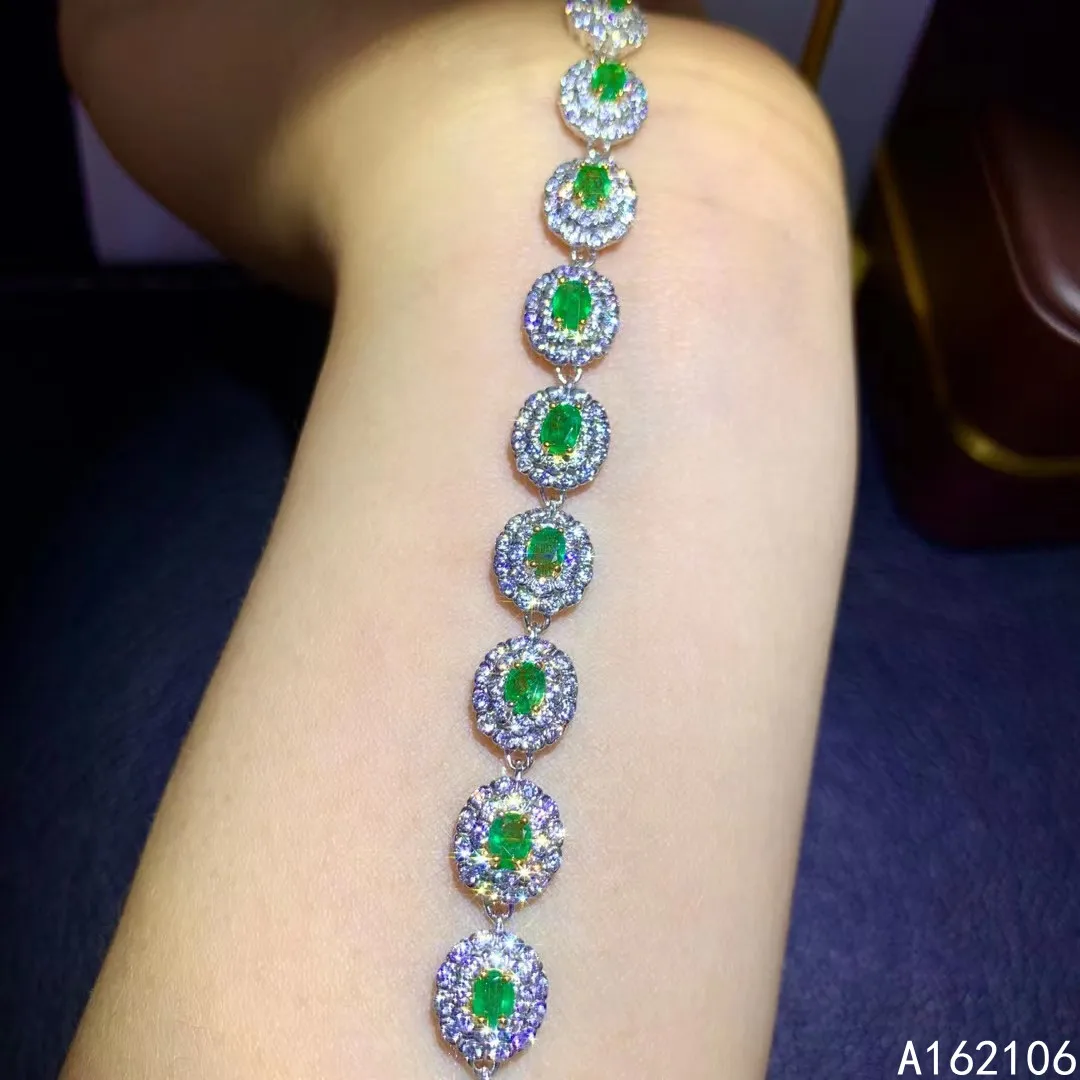 

Fine Jewelry 925 Pure Silver Chinese Style Natural Emerald Girl Luxury Fashion Noble Gemstone Hand Chain Bracelet Support Detect