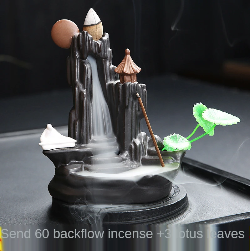 

Lofty Mountains And Flowing Water Backflow Incense Burner Cerative Resin Smoke Waterfall Incense Sticks Holder