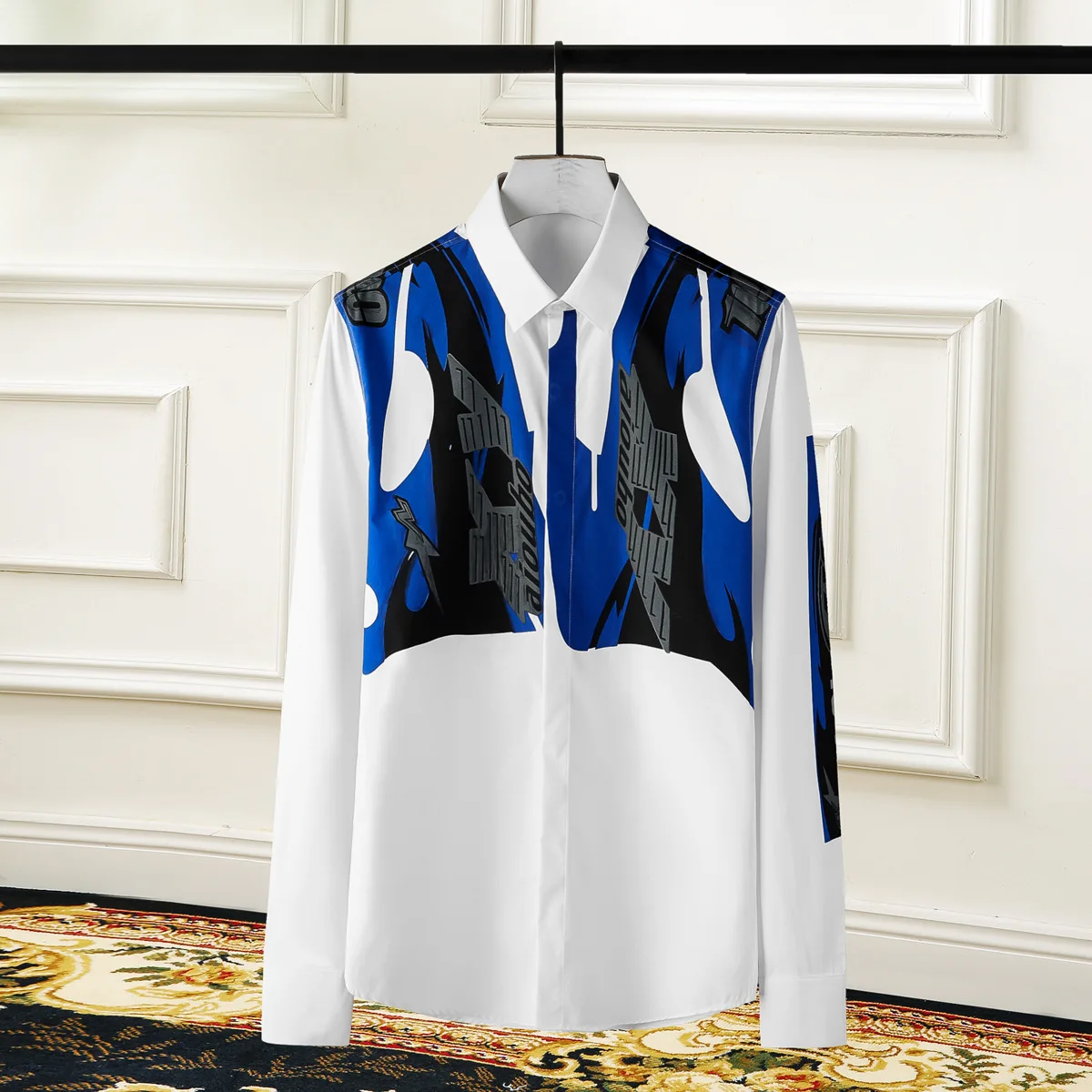 

Мужские рубашки из хлопка, весна, модные, с длинным рукавом, с цветочным принтом, знаменитые, индивидуальные цветы, высокое качество, Размеры...