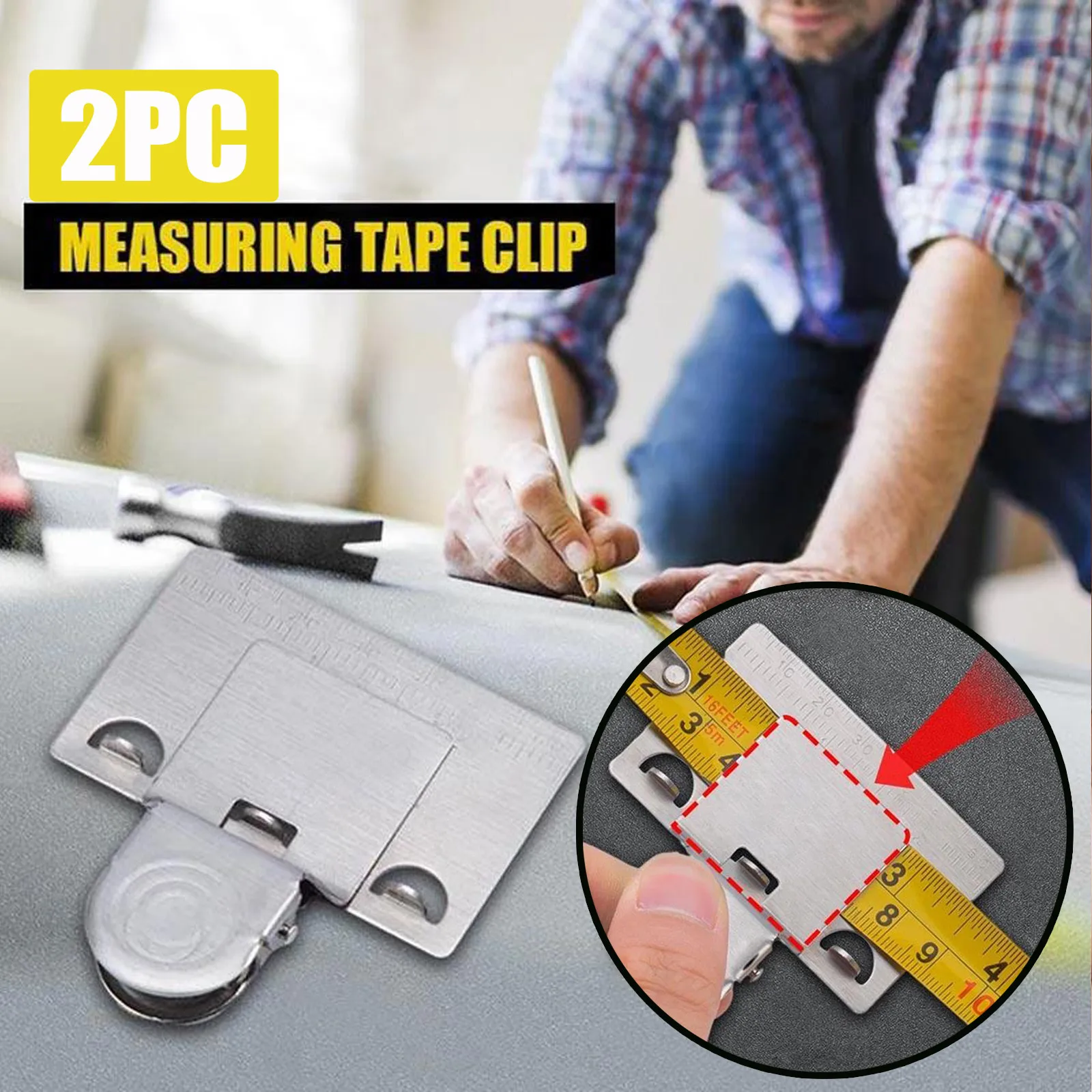 

Tape Measures Positioning Clip Stainless Steel Corner Edge Clamps Fixed Measurement Accurate Reading Tape Measurement Aid Tools