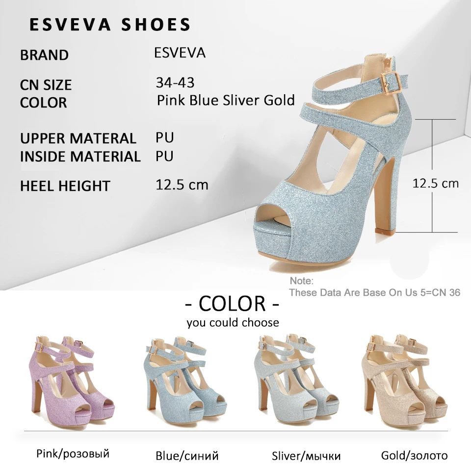 Женские летние сандалии ESVEVA на молнии высоком квадратном каблуке с пряжкой