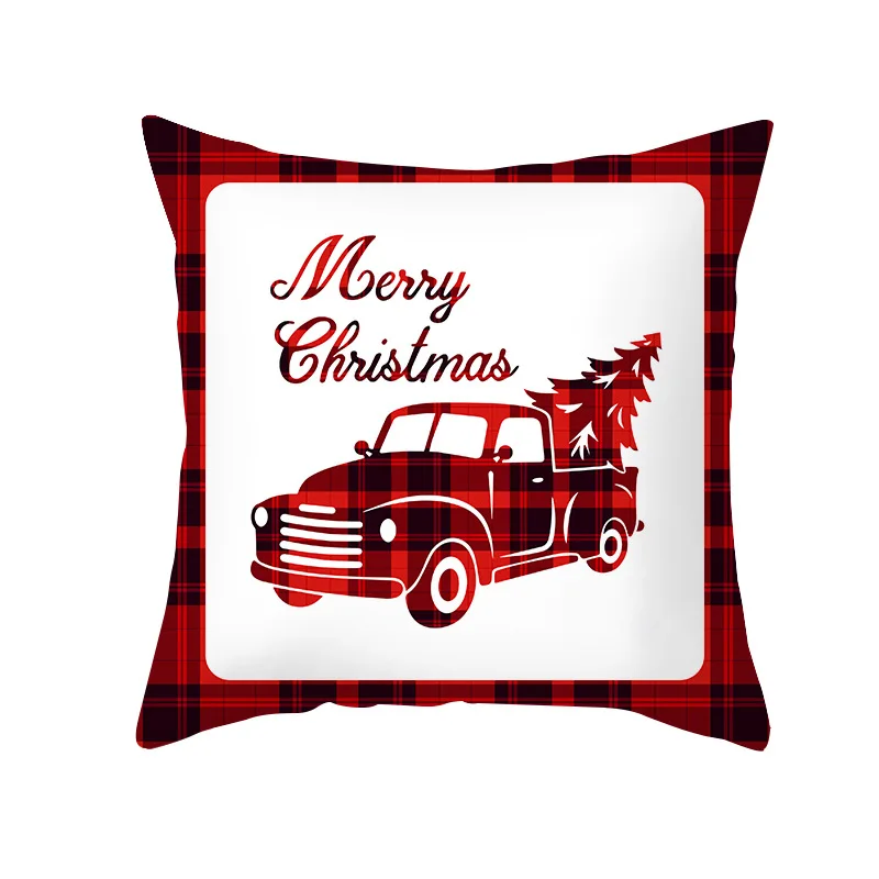 

Fashion Plaid Watercolor Christmas Pillowcase Cushion Cover Living Room Bedroom Car Sofa Office Pillow Peach Skin Pillowcase