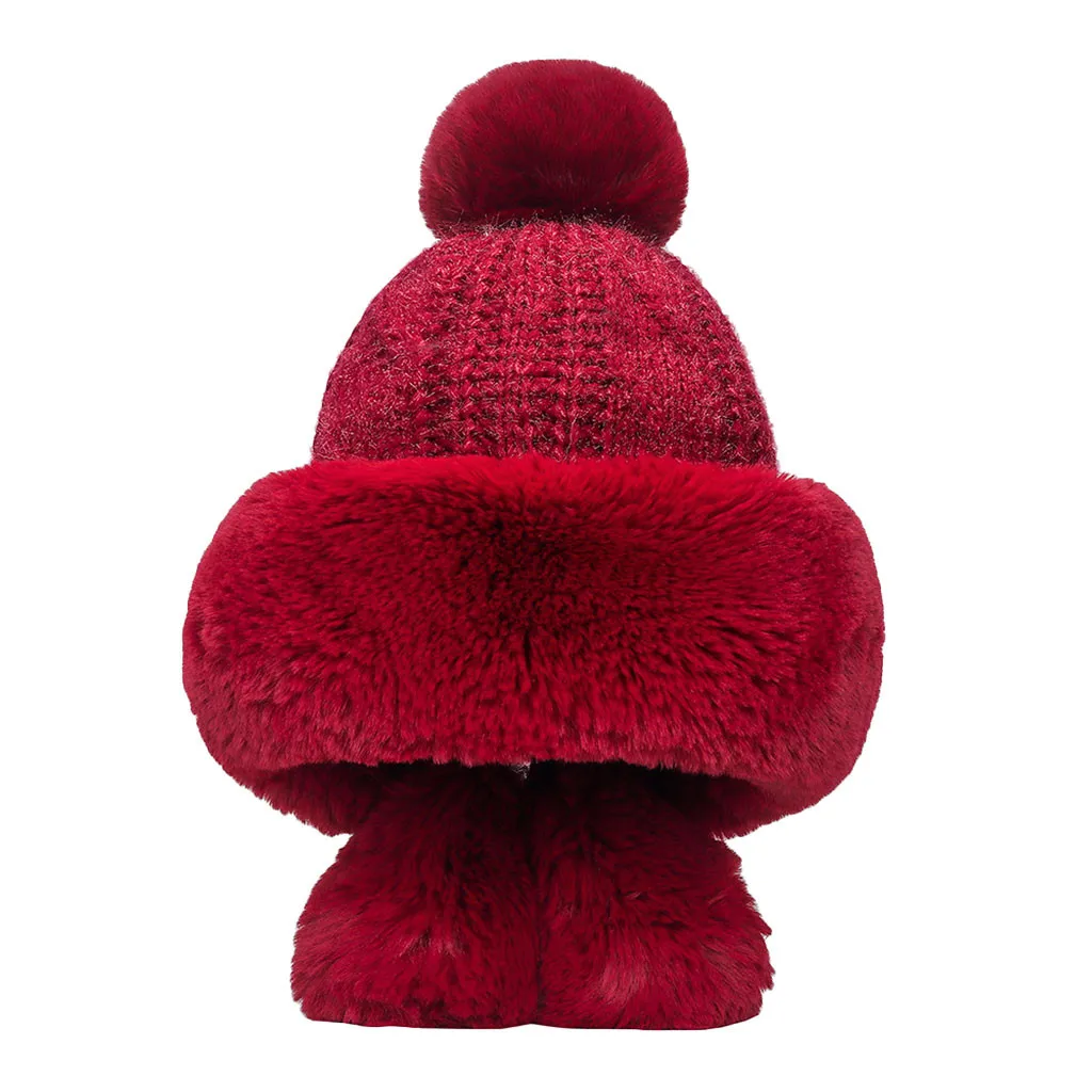 Женский вязаный берет бини модная шапка с бантом из кроличьего меха для улицы
