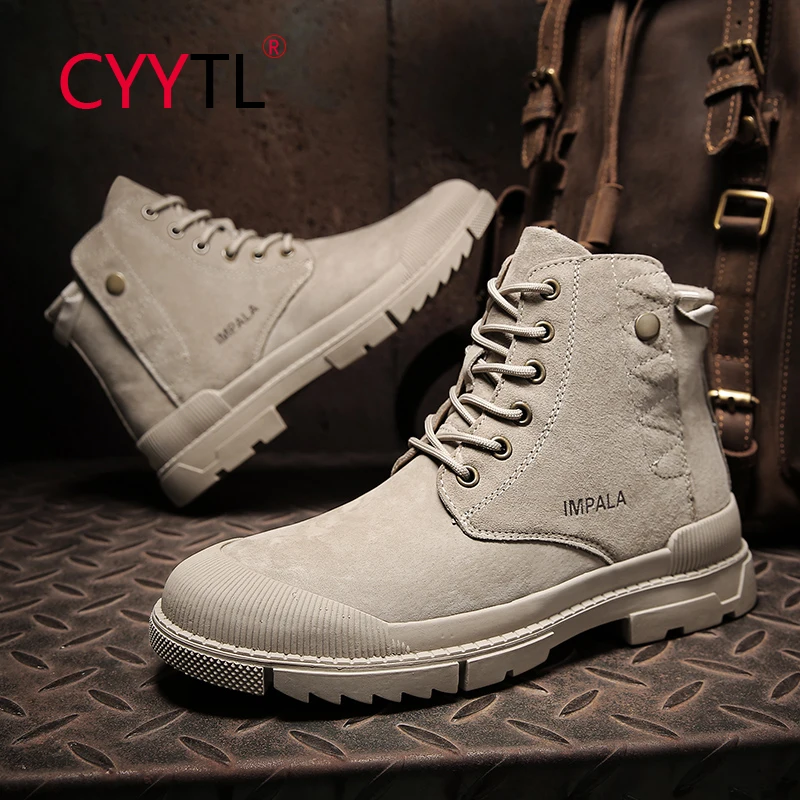 

CYYTL Winter Men's Lace-up High-top Shoes Thick-soled Trendy Short Safety Working Boots Leather Combat Outdoor Travel Botas