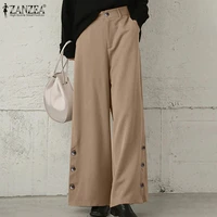 zanzea stylish autumn long length high waist trouser femme turnip casual straight chic pocket pantalon women solid wide leg pant