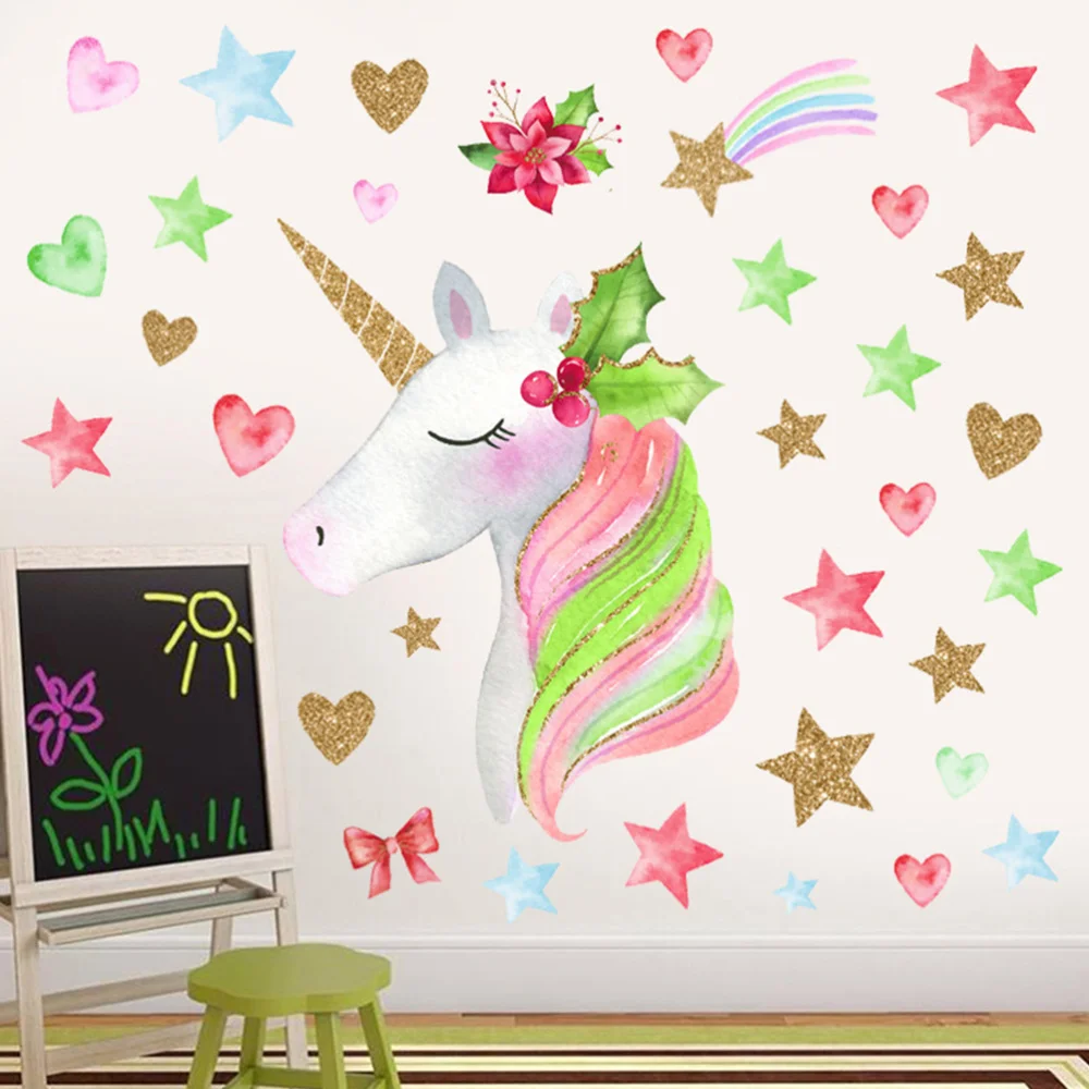 1 шт. креативная Радужная Наклейка на стену в форме единорога декоративные