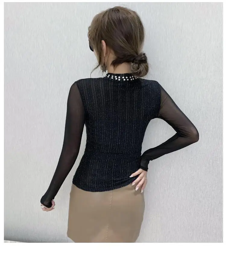 Женский топ с длинным рукавом TSXT однотонный элегантный из сетчатой пряжи круглым