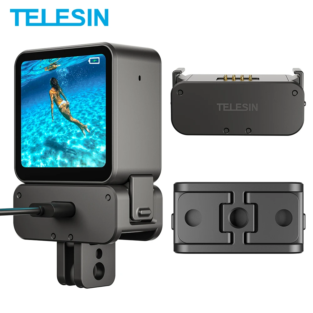 TELESIN Magnetic Charging Base Mount With 1/4'' Hole Tripod Monopod Action Camera Adapter For DJI Action 2 Main Camera