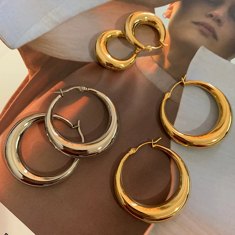 

Women Hoop Earrings 25mm/40mm Oval Punk Fashion Earring Huggies Gold Circle Earrings for Woman Hoops for Men Hip Hop Jewelry