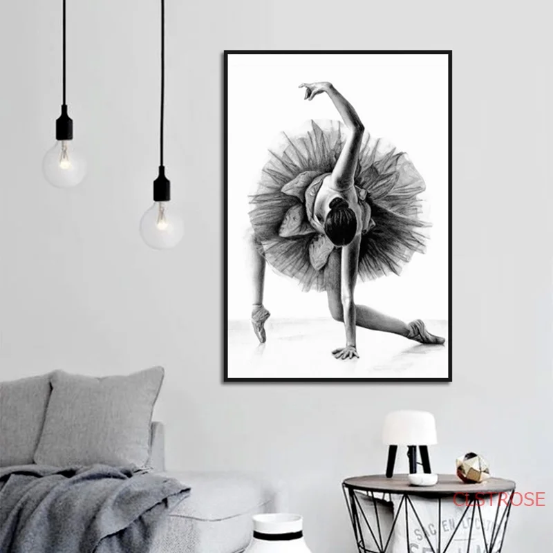 

Black White Dancing Girl Canvas Painting Nordic Decoration Home Art Posters and Print Modular Wall Pictures for Bedroom No Frame