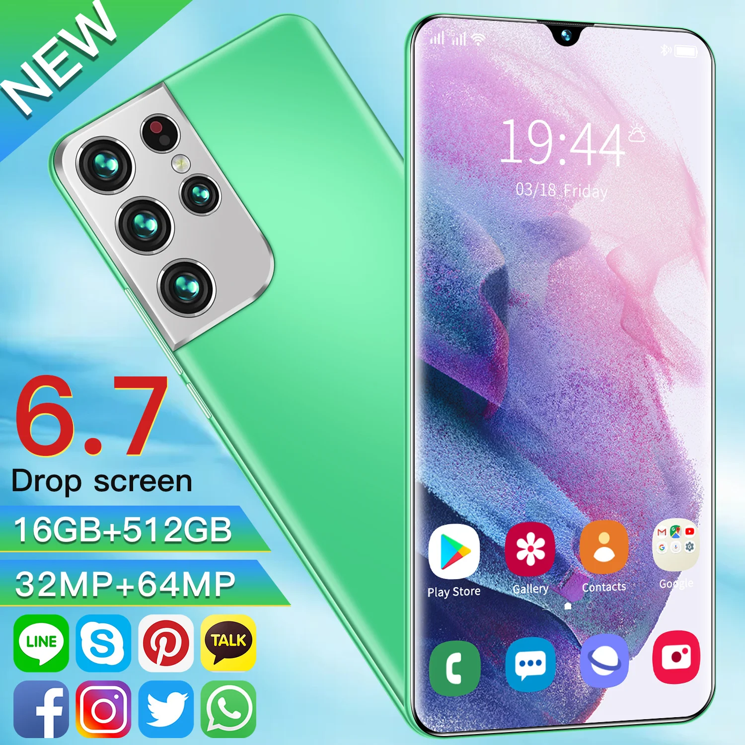 

2021 New 5G Network S21Pro+ 6.7 Smartphone Full Screen 6800mAh Android11 16+512GB 32+64MP Camera Dual SIM 4G Network Cellphone