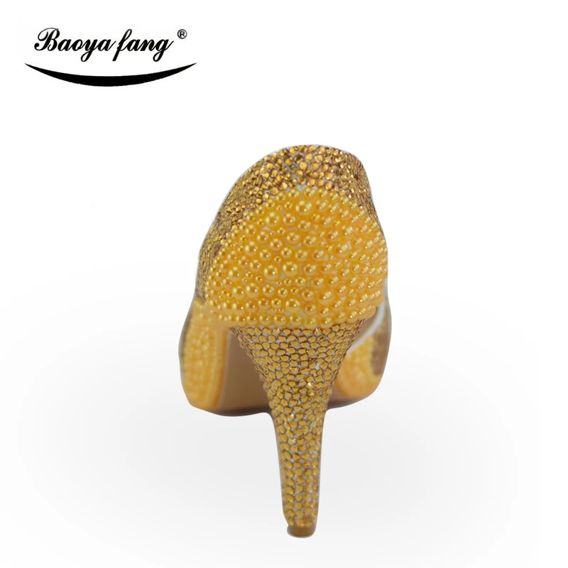 

BaoYaFang New Women wedding shoes and bags bride High heels platform shoes Ladies Paty shoes heart purse Day cluthes Golden
