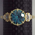Модное Трендовое обручальное кольцо с большим круглым синим кристаллом в стиле панк золотого цвета с цирконом для невесты, свадебные кольца для женщин, ювелирные изделия для влюбленных