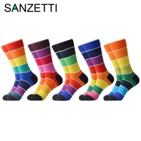 sanzetti 5 pairslot new style rainbow socks men women happy colourful combed cotton crew socks party gifts creative socks free