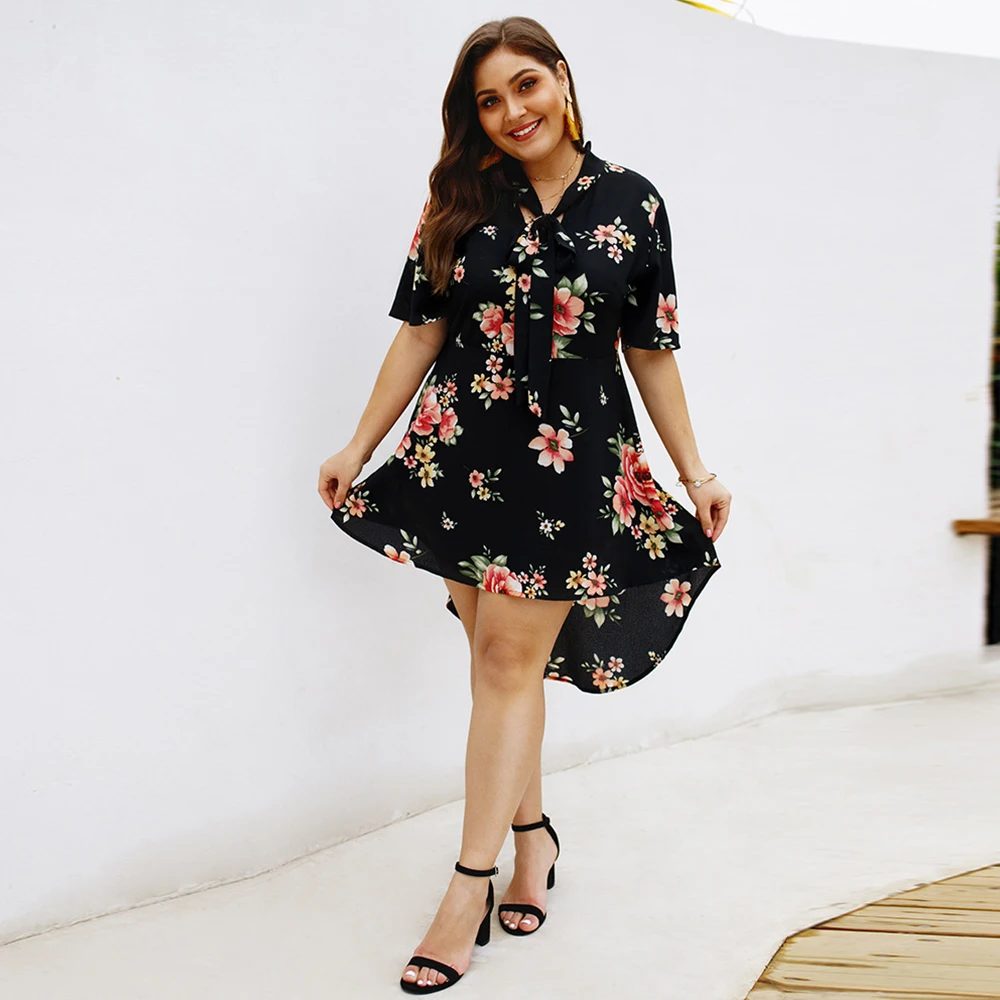 Женское винтажное мини платье с цветочным принтом элегантное большого размера