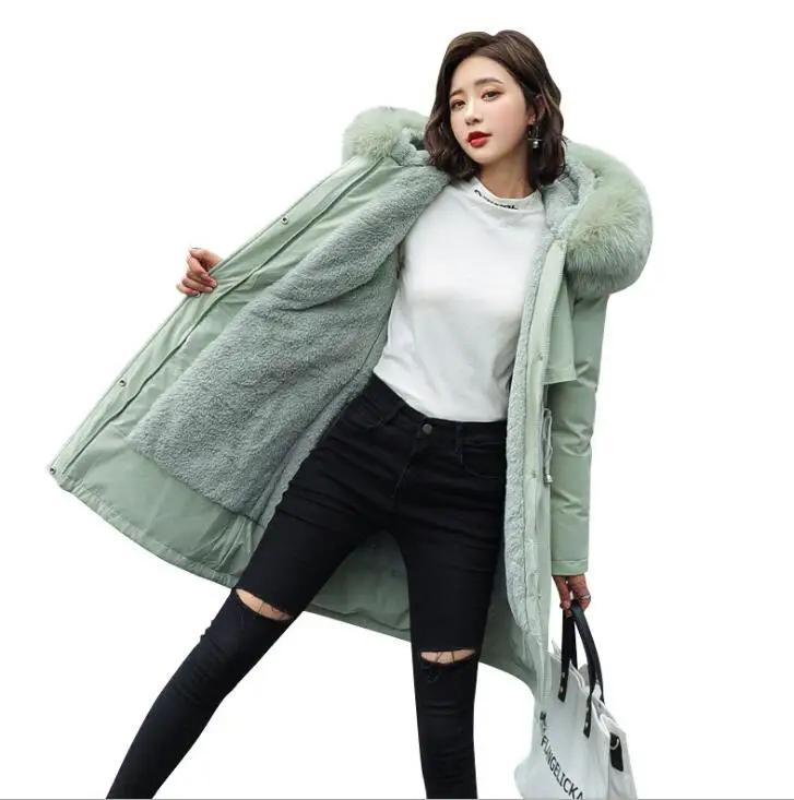 Для женщин зимняя куртка Теплая хлопковая для большой меховой воротник куртки