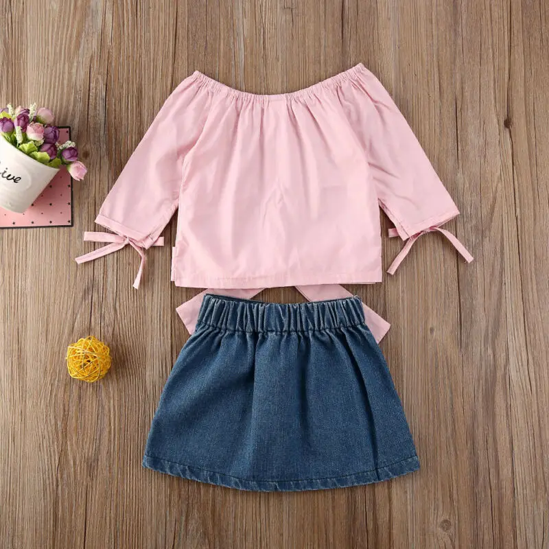 2020 г. Летний детский топ с длинными рукавами бантом и открытыми плечами для