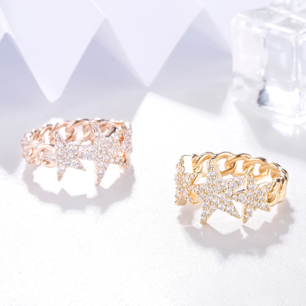 Женское кольцо в виде пентаграммы золотистое/серебристое с фианитом 2021|Кольца| |