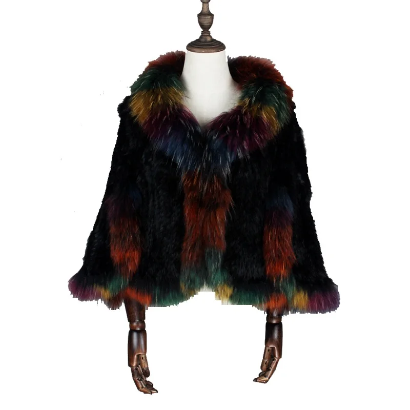 Новинка 2020 вязаные шали из натурального кроличьего меха/пончо с воротником меха