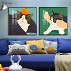 Изготовленные на заказ постеры на холсте детская комната Милая мультяшная кошка шелковая ткань современные принты постер для вечерние домашний декор комната #211217-43