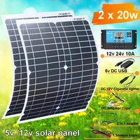 portable solar battery charger 5v 12v flexible solar panel kit power bank monocrystalline waterproof for car cell phone light rv